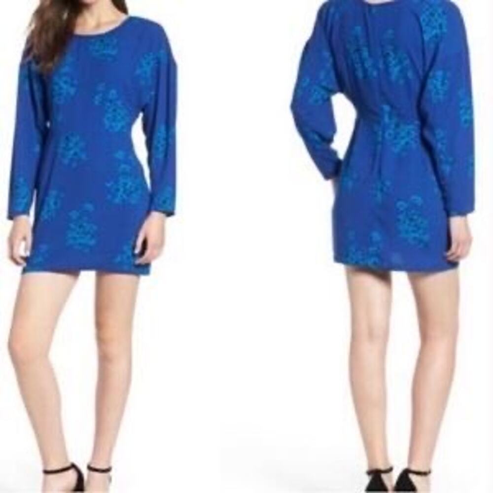 NWT Leith Blue Floral Round Neck Dolman Sleeve Mini Dress Tropical Vacation sz S